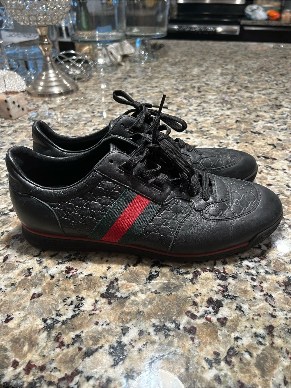 Gucci Leather Web Sneaker 'Black' , 233334 Size 10.5G